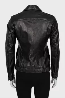 Straight cut leather jacket with zipper