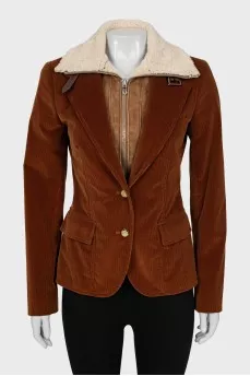 Corduroy jacket with detachable collar