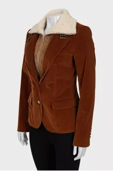 Corduroy jacket with detachable collar