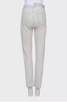 Grey jeans with asymmetrical waistband