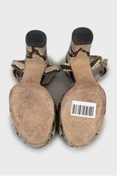 Animal print leather sandals