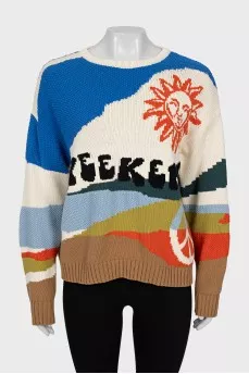 Knitted sweater with print