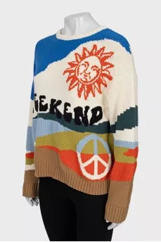 Knitted sweater with print