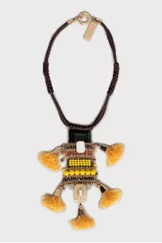 Textile necklace with crystals