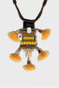 Textile necklace with crystals