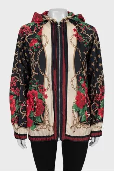 Floral print zip up jacket
