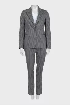 Striped wool and silk trouser suit