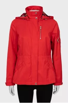 Red jacket with removable hood