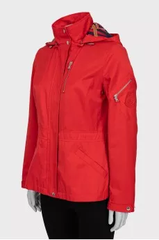 Red jacket with removable hood