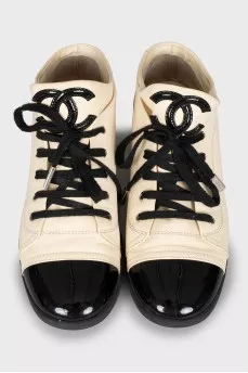 Black and white leather sneakers