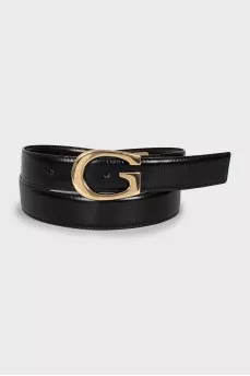Black leather belt with gold buckle