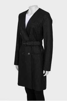 Black striped coat with tag