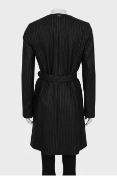 Black striped coat with tag