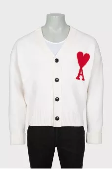 Men's wool cardigan with brand logo