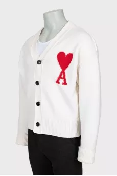 Men's wool cardigan with brand logo