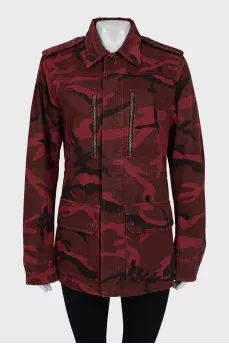 Red jacket in military print