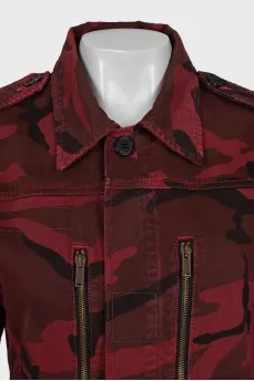 Red jacket in military print