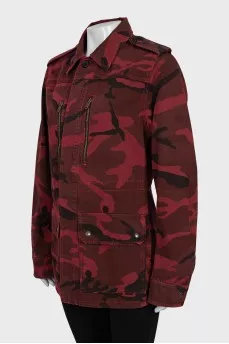 Red jacket in military print
