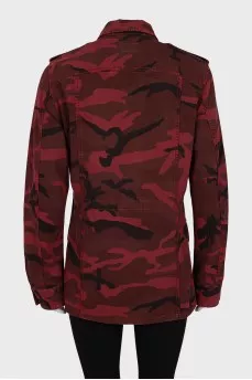 Red jacket in military print