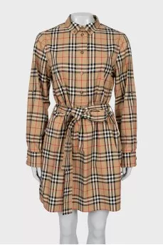 Belted dress in checkered print