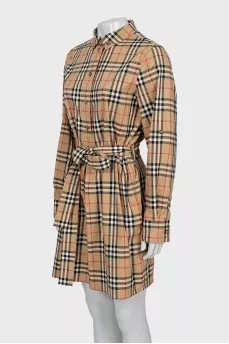 Belted dress in checkered print