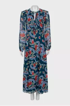 Straight dress in silk with floral print