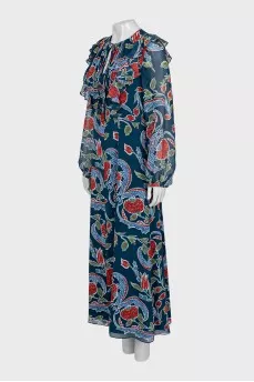 Straight dress in silk with floral print