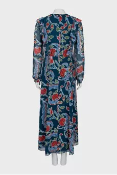 Straight dress in silk with floral print