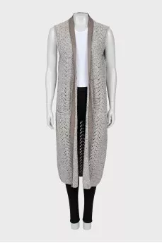 Wool vest with leather trim