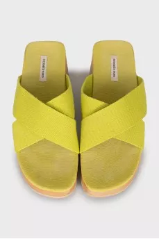 Textile flip flops with wooden soles