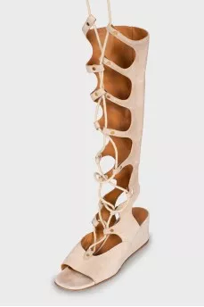 Suede high lace-up sandals