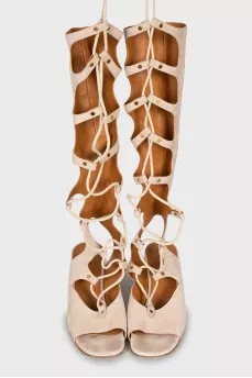 Suede high lace-up sandals