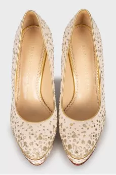 Wedge shoes decorated with sequins