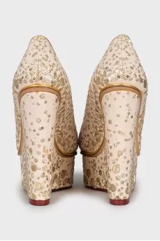 Wedge shoes decorated with sequins