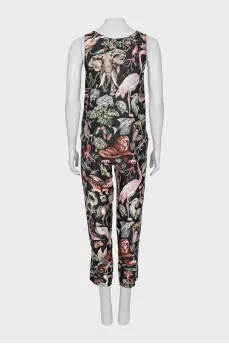 Silk suit with printed trousers