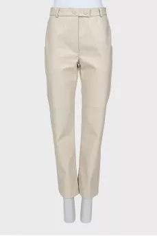 Beige eco-leather trousers