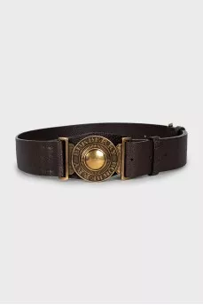 Leather belt with branded buckle