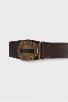 Leather belt with branded buckle