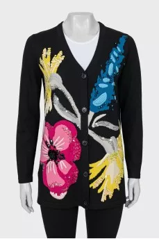 Wool cardigan with beads and embroidery