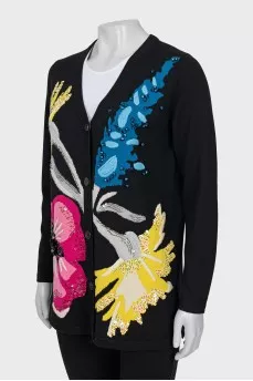 Wool cardigan with beads and embroidery