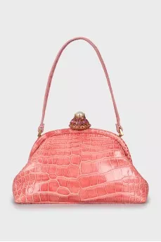 Leather bag with rhinestones on the clasp
