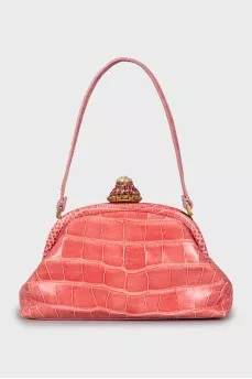 Leather bag with rhinestones on the clasp