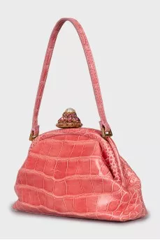 Leather bag with rhinestones on the clasp