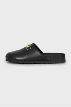 Black leather mules