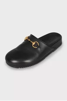 Black leather mules