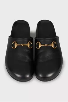 Black leather mules