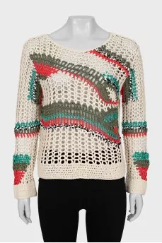 Woven sweater with color inserts