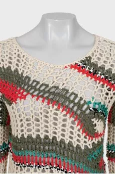 Woven sweater with color inserts