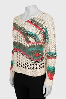 Woven sweater with color inserts