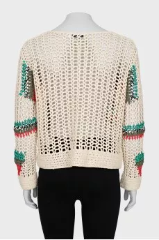 Woven sweater with color inserts